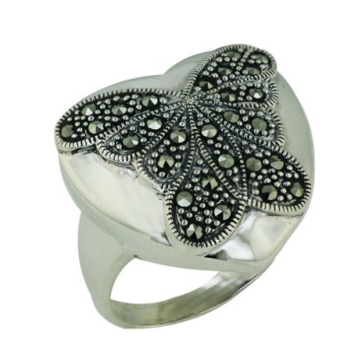 Marcasite Ring Heart with Marcasite Butterfly