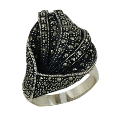 Marcasite Ring Abstract Leaf Shape