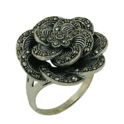 Marcasite Ring 2 Layer Flower