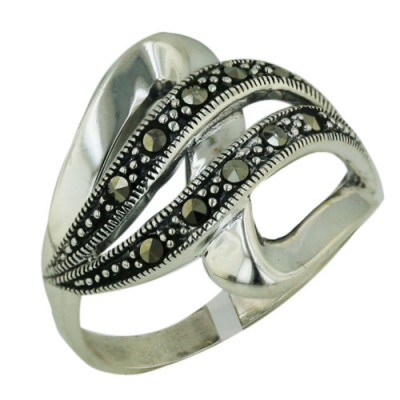 Marcasite Ring with Silver "Z" with 2 Marcasite Lines Going Across