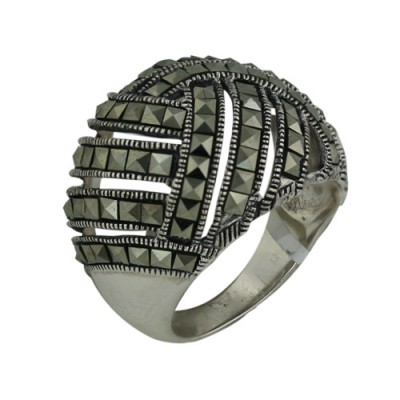 Marcasite Ring 18X25mm Open Lined Interlaced
