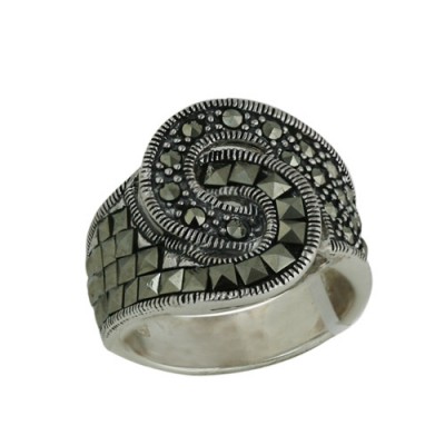 Marcasite Ring 18X22mm Interlock Swirl