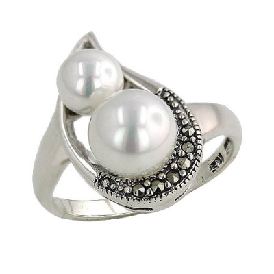 Marcasite Ring Open Teardrop Top Marcasite Pave 8mm, 6mm Shell P
