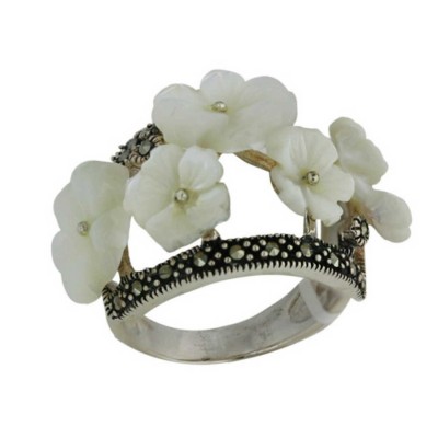 Marcasite Ring 3Pc 12mm 2Pc 9mm Mother of Pearl Flower Marcasite Top and Down