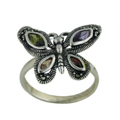 Marcasite Ring A, Olivine, Garnet, Champagne Marquis Cubic Zirconia Butterfly 3mm Ban