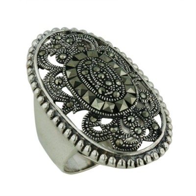 Marcasite Ring Open Oval Filigree