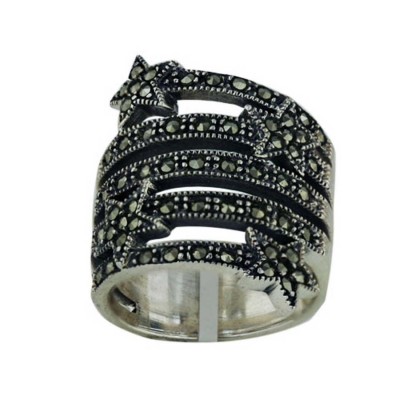 Marcasite Ring Coil with 4 Stars Design