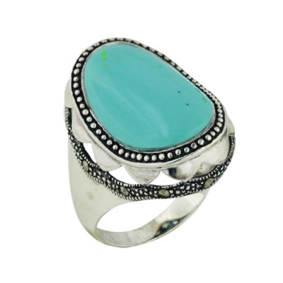 Marcasite Ring 21X14mm Turquoise Oval Marcasite on Side