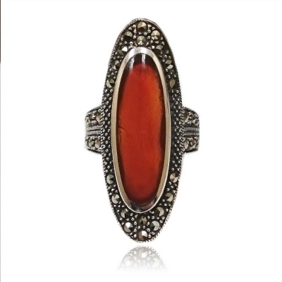 Marcasite Ring 8X21.5mm Red Cornelian Oval Marcasite on S