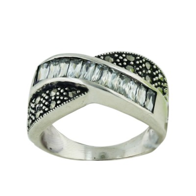 Marcasite Ring Clear Cubic Zirconia and Marcasite Cross Design