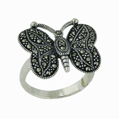 Marcasite Ring Marcasite Paved Round Wing Butterfly