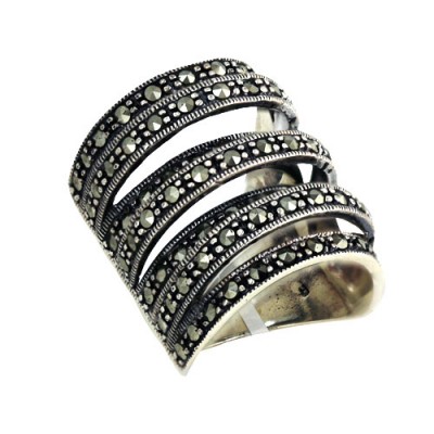 Marcasite Ring 7 Strand of Marcasite in and Out Design
