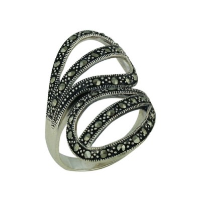 Marcasite Ring Hollow Teardrop with Line Through Middle B