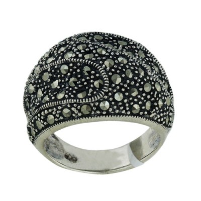 Marcasite Ring Puffy with Indentations Making A "S" Shape