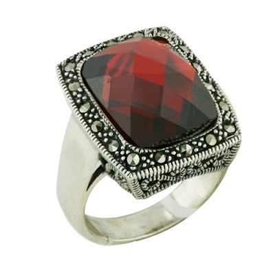 Marcasite Ring 15X20mm Rectangular Dome Marcasite Surroun