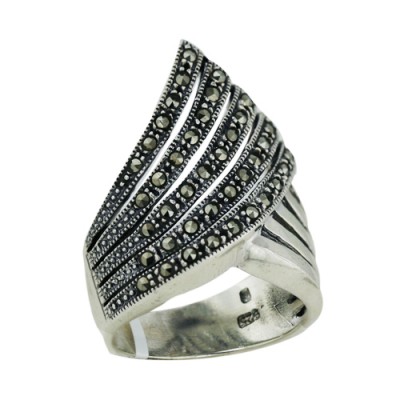 Marcasite Ring 5 Strand Marcasite Form Half "V" Shape