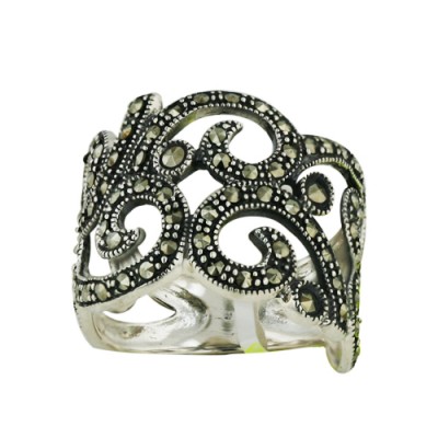 Marcasite Ring Marcasite Curl and Dot Pattern