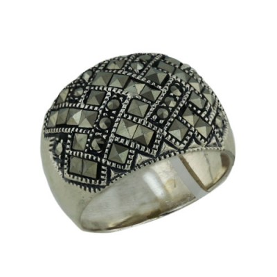 MS Ring Square And Regular Marcasite Criss Cross P