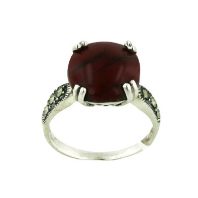 MS Ring 13.5Mm Round Red Dyed Howlite On Crown Mar