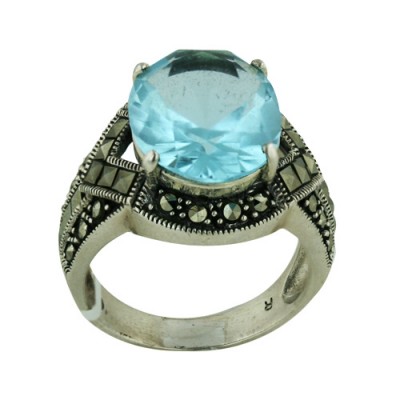 MS Ring 12X15 Aquamarine Oval Cz Regular And Squar