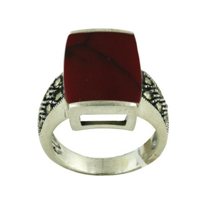 MS Ring 12X14.5Mm Red Dyed Howlite Center Marcasit