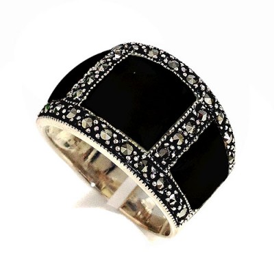 MS Ring Marcasite Form "Ii' Onyx In Between