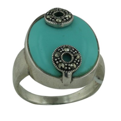 MS Ring 16X17Mm Oval Turquoise Center Clasp By Sm