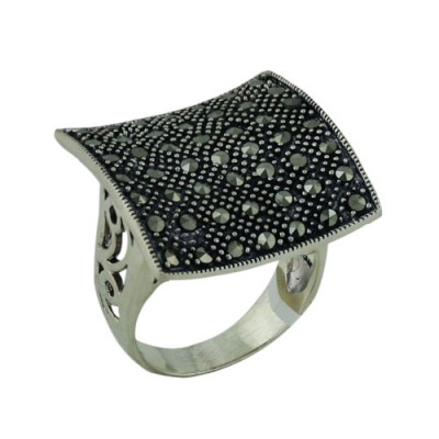 MS Ring Concave Square Paved W/ Marcasite