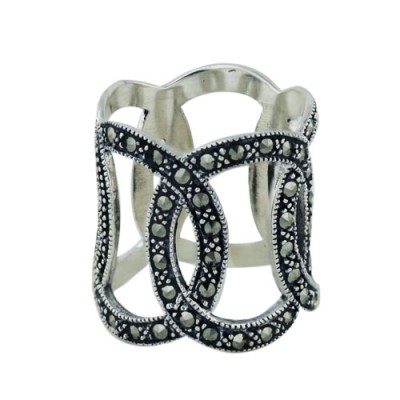 MS Ring Interlocking Marcasite Circle Outline