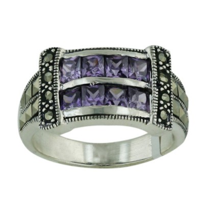 MS Ring Am Square Cz And Square Marcasite