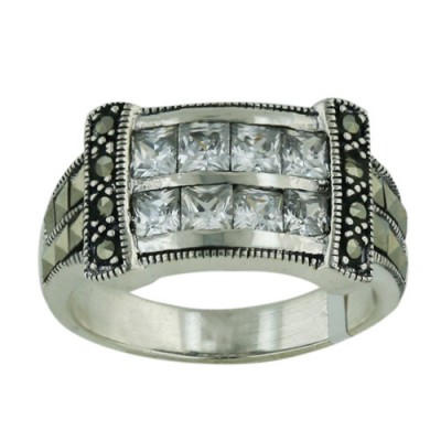 MS Ring Cl Square Cz And Square Marcasite
