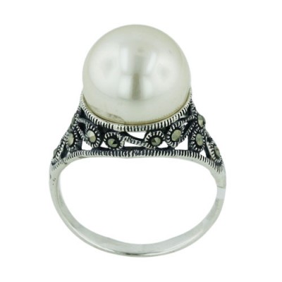 MS Ring 12Mm Pearl On Open Filigree Design