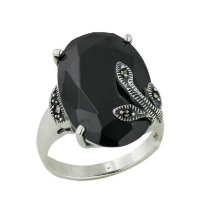 MS Ring 14X21Mm Oval Blk Cz Bud On Bottom