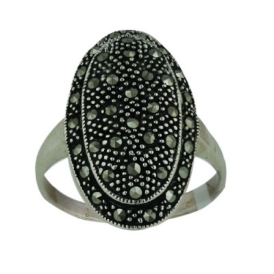 MS Ring Two Layer Oval Paved In Marcasite