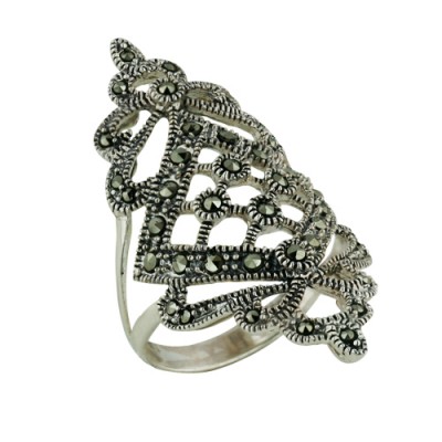 MS Ring Open Filigree W/ Marcasite