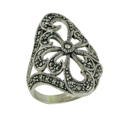 MS Ring Open Waves Around W/ Marcasite