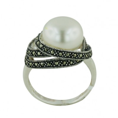 MS Ring 12Mm Fwp W/ Marcasite Swirl