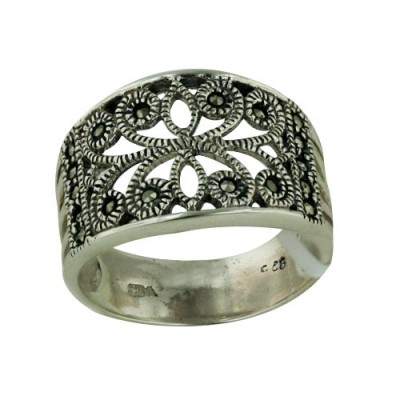 MS Ring Open Filigree W/ Marcasite
