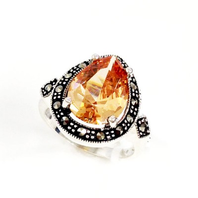 Marcasite Ring 14X10mm Champ Tear Drop on Marc. Outline
