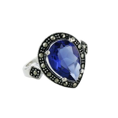 Marcasite Ring 14X10mm Tanza Tear Drop on Marc. Outline