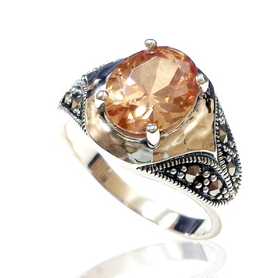Marcasite Ring Champagne Cubic Zirconia 8X10 mm