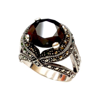 Marcasite Ring Black Cubic Zirconia Marcasite Side Lines Criss