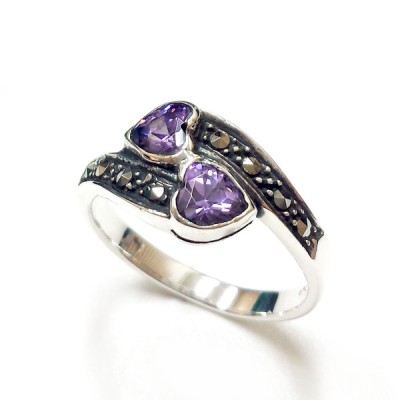 Marcasite Ring Heart Amethyst Cubic Zirconia by Pass