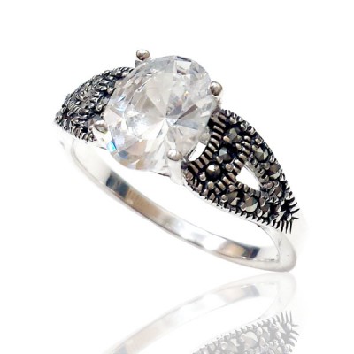 Marcasite Ring 7X9 Oval Clear Cubic Zirconia Marcasite each Size Oxidize