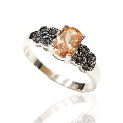 Marcasite Ring Oval Champagne Cubic Zirconia 5X7 mm