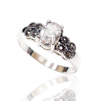 Marcasite Ring Oval Clear Cubic Zirconia 5X7 mm