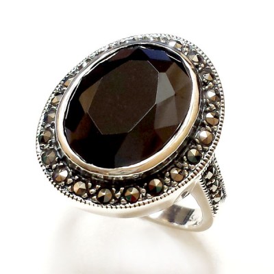 MS Ring Oval Wrap Black Cz 12X16 Mm