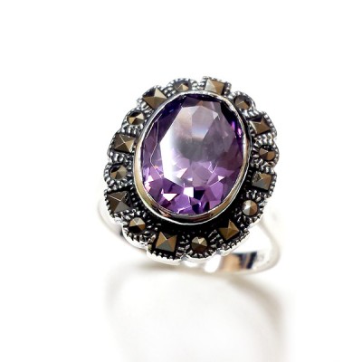 MS Ring Oval Am Cz Sqr Cut Round Cut Ms Around
