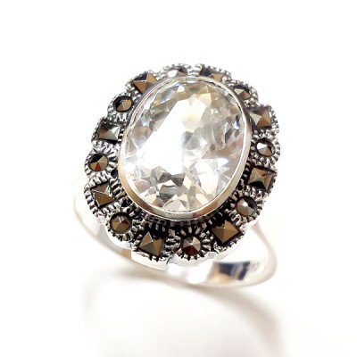 MS Ring Oval Clear Cz Sqr Cut Round Cut Ms Around