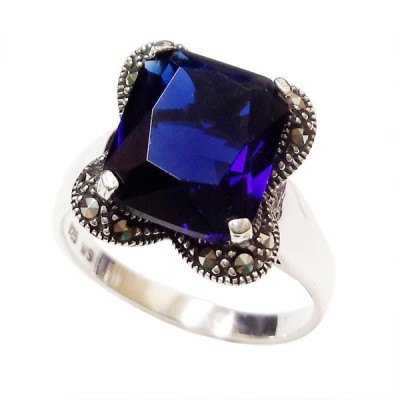MS Ring 10X12Mm Rect. Sapphire Glass W/ Ms Lines